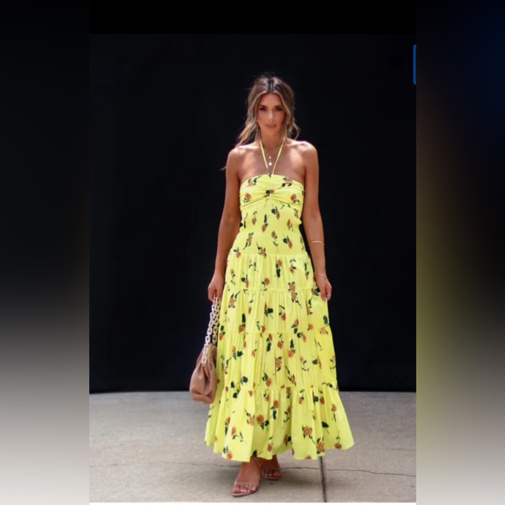 Floral Yellow Strapless Maxi Dress
